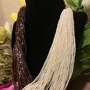 Brown and White twist drape Necklace, bracelet.